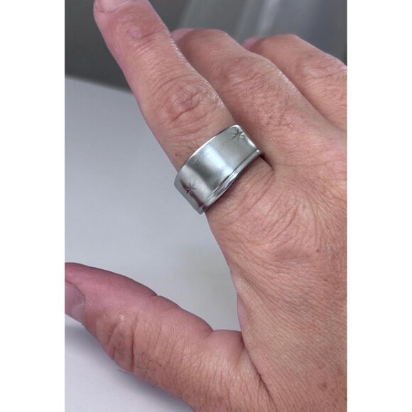 Handmade Star Spoon Ring - Size 9 mid-century Starburst Silverware Band Silver - Picture 2 of 7